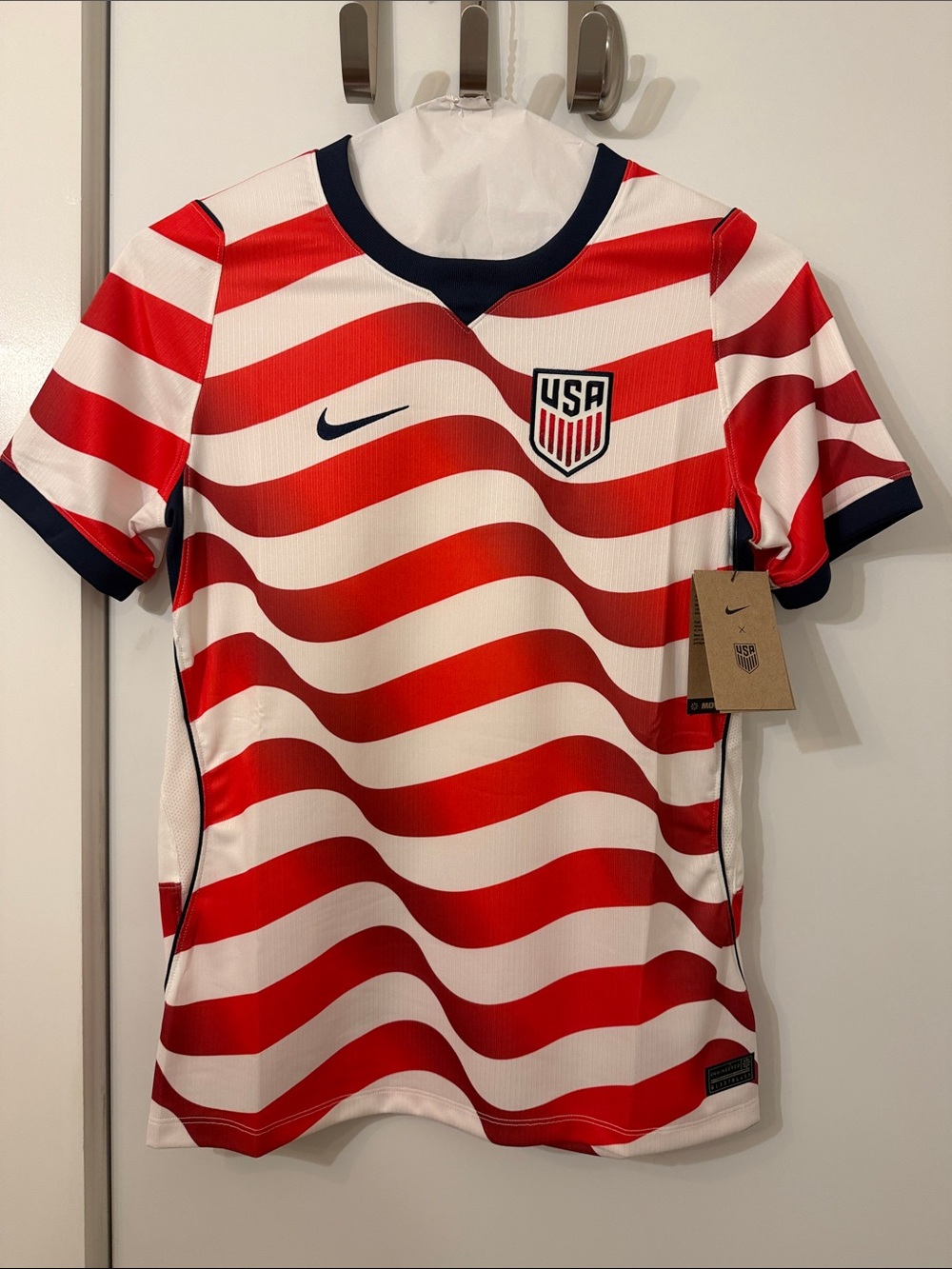 Nike Youth USA Red & White Wavy Soccer Jersey with Navy Accents